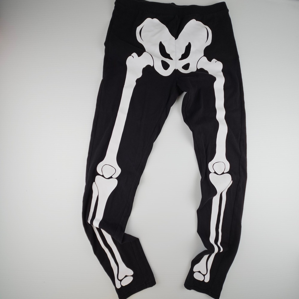 City Streets Womens Skeleton Leggings Black White Goth Halloween Small